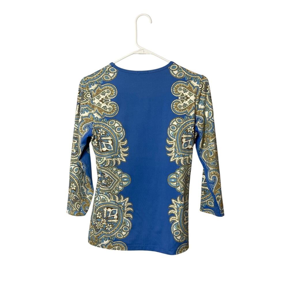 J.McLaughlin Blue Medallion Catalina Cloth 3/4 Sleeve Top Size S - Picture 3 of 7